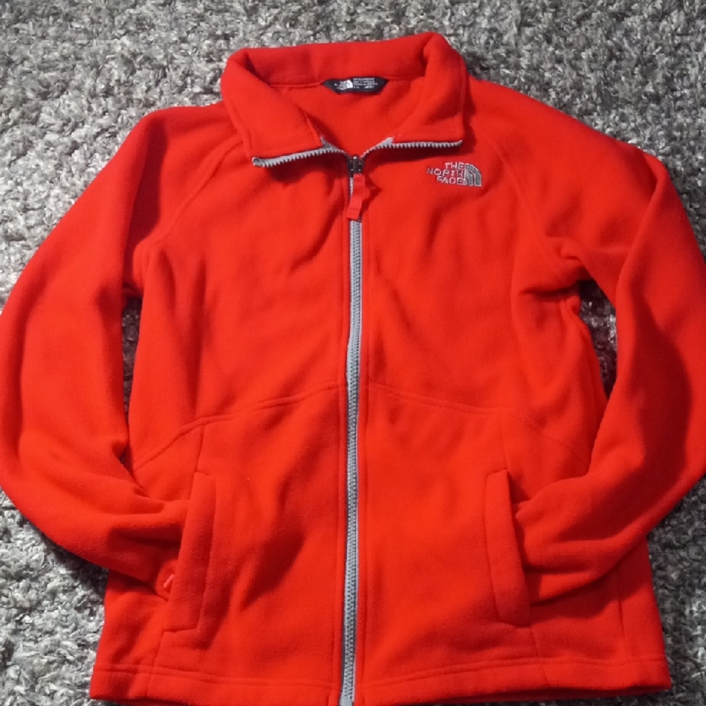 Kids The North Face Bright Red Full-Zip Fleece Sweater Size L 14/16 Boys